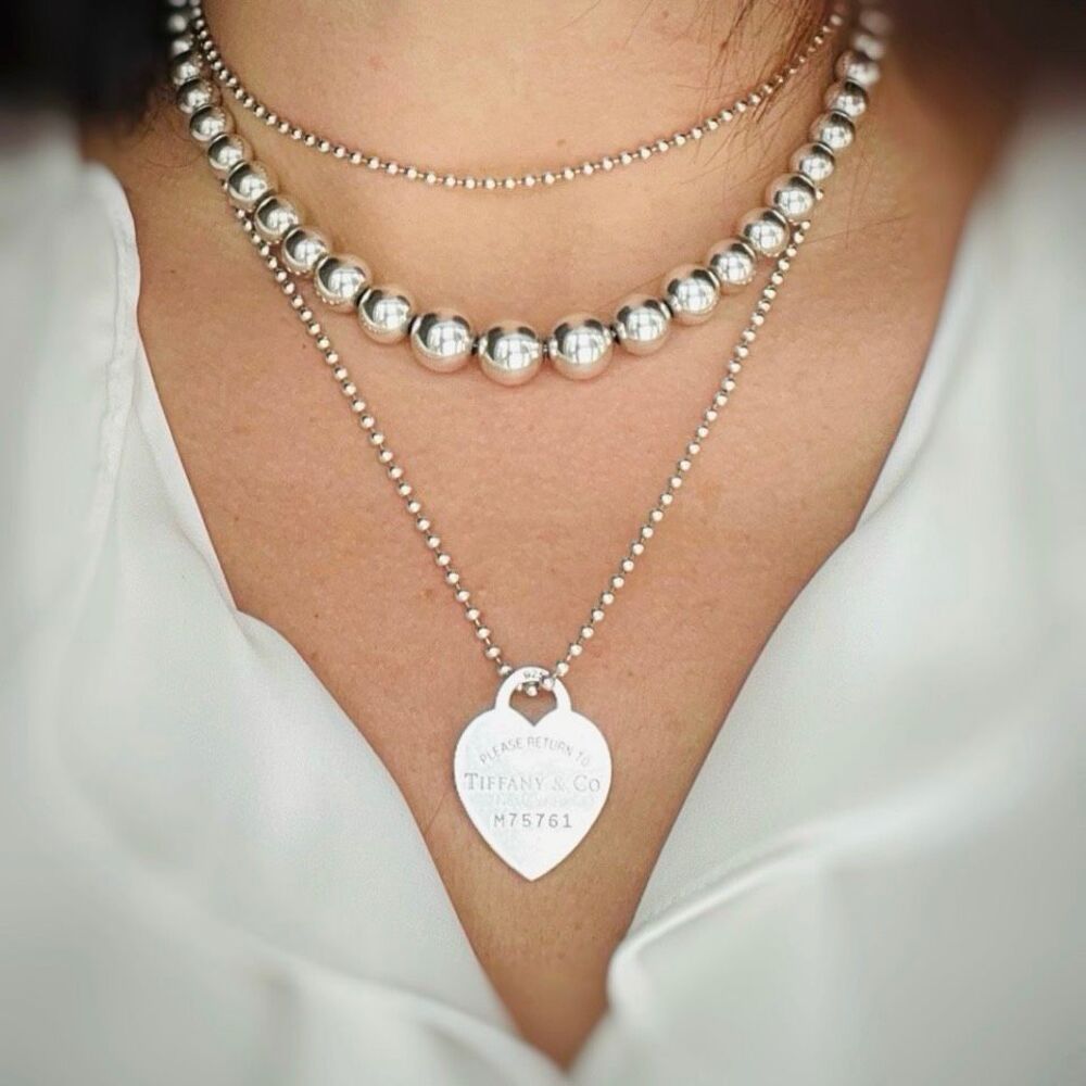 Tiffany & Co. Beaded 34” Chain Return to Tiffany Heart Tag Necklace in Silver - Picture 5 of 16